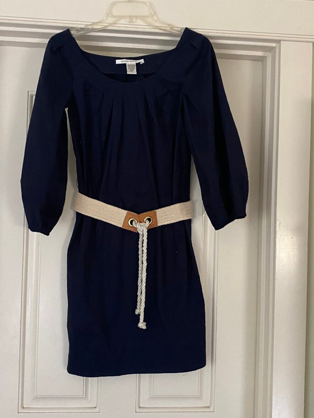 Diane von Furstenberg navy cotton dress with woven rope belt